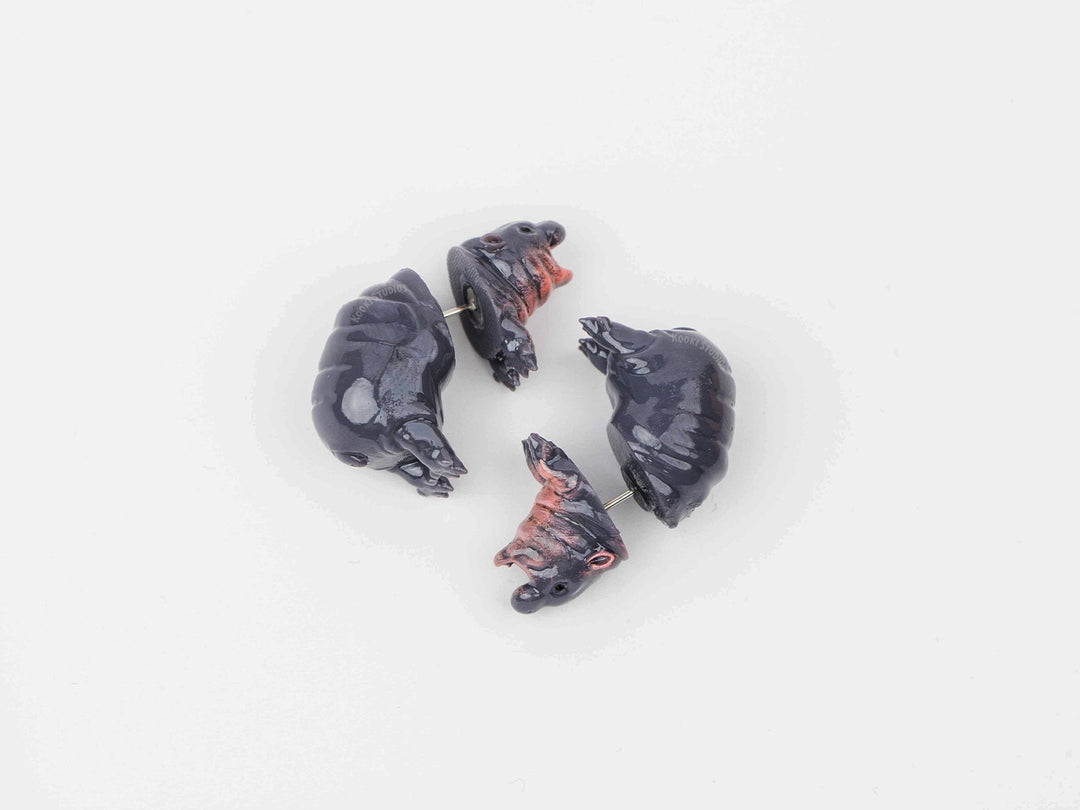 Pygmy Hippo Earrings - Hand Painted, 3D Printed.