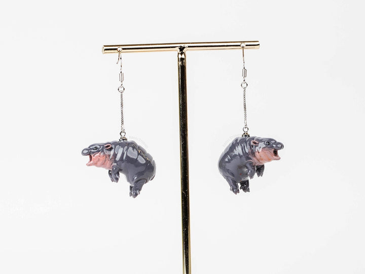 Pygmy Hippo Earrings - Hand Painted, 3D Printed.
