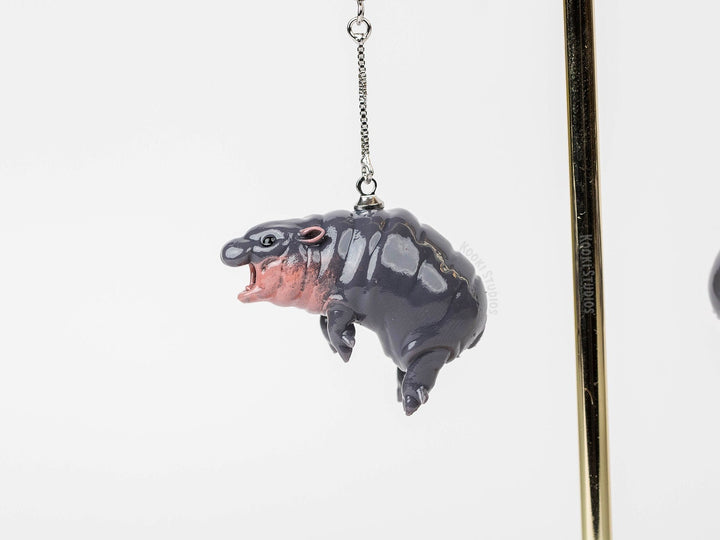 Pygmy Hippo Earrings - Hand Painted, 3D Printed.