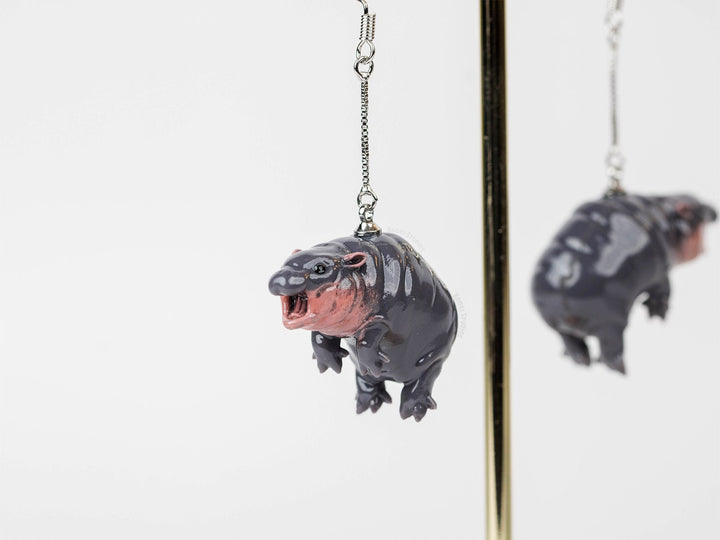 Pygmy Hippo Earrings - Hand Painted, 3D Printed.