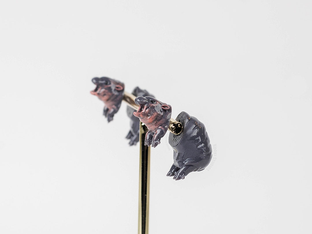 Pygmy Hippo Earrings - Hand Painted, 3D Printed.