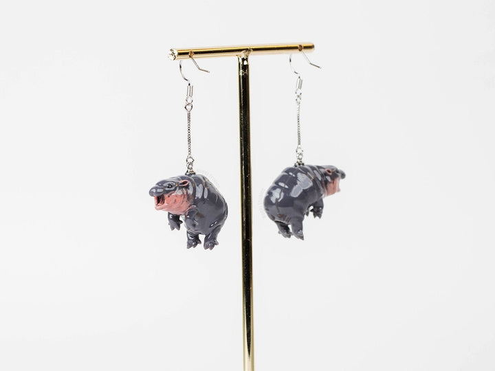 Pygmy Hippo Earrings - Hand Painted, 3D Printed.
